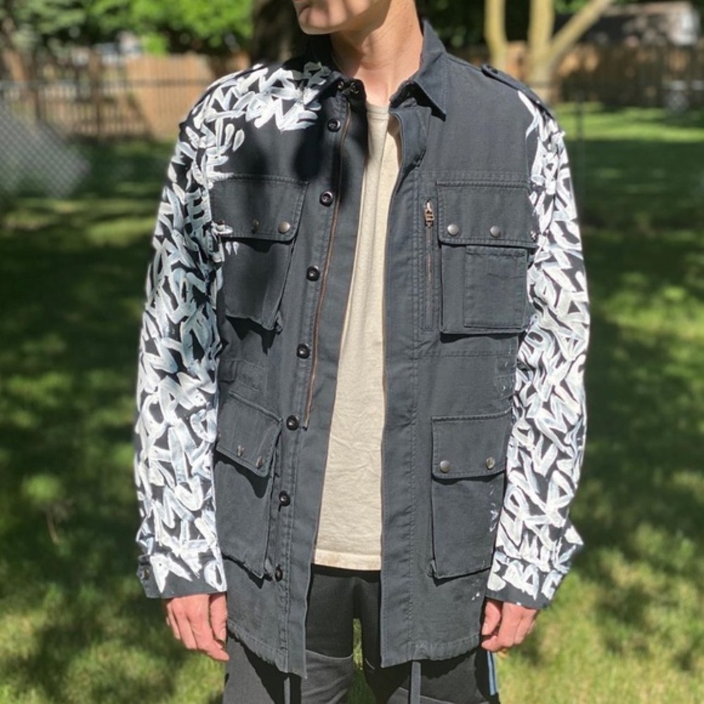 Faith Connexion Rare Graffiti Long Denim Painted Jacket